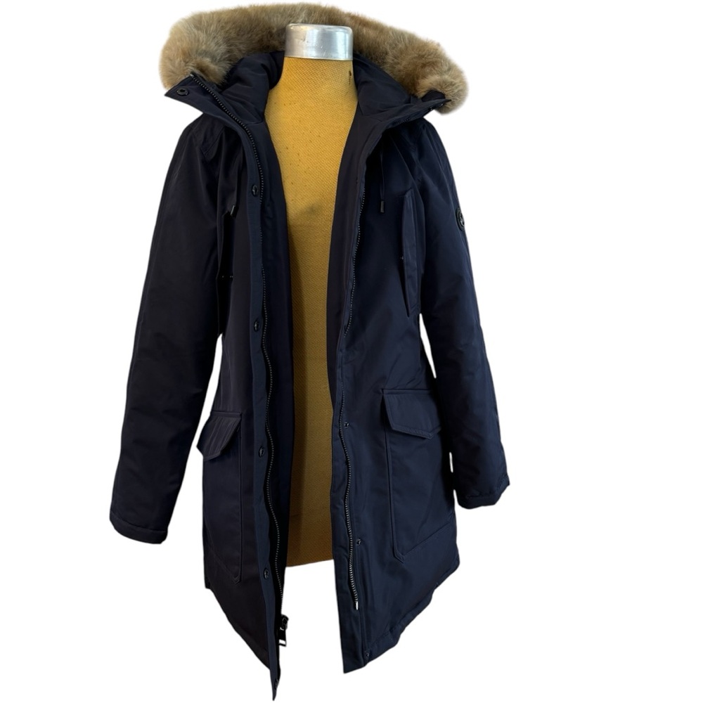 Michael Kors womens 148636 Hooded  with fur trim Parka Coat - Navy